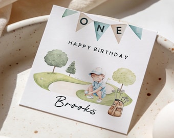 First Birthday Golf Card for Boy – One Year Old Birthday for Son, Grandson or Little Golfer