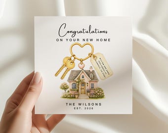 Housewarming Card, Congratulations on Your New Home, Custom Family Name Card, Realtor Closing Gift, First Home Greeting Card