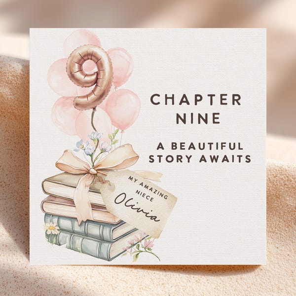 9th Birthday Card Personalized Niece Chapter Nine Birthday Custom Name Girl Birthday Card Story Theme Keepsake Gift