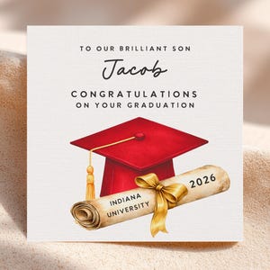 Indiana University Graduation Card for Son, Personalized College Graduation Card 2026, Red Cap Diploma Grad Card, Custom IU Gift