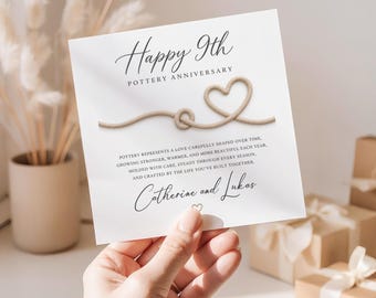 Personalized 9th Pottery Anniversary Card, Custom 9 Year Anniversary Gift, Pottery Wedding Anniversary Card, Romantic Keepsake Gift
