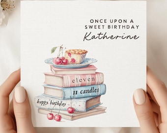 11th Birthday Card Girl, Once Upon a Sweet Birthday Personalized Card, Book Lover Birthday, Eleven Candles Storybook Theme for Daughter