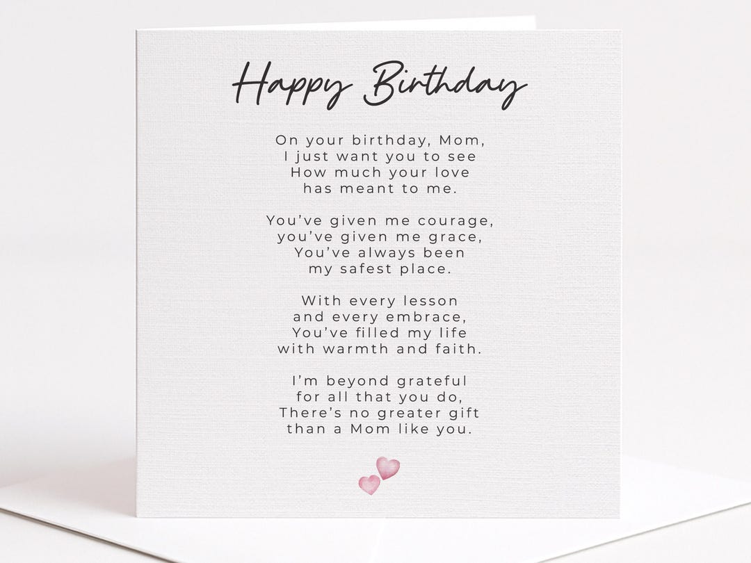 Emotional Birthday Card for Mom From Daughter | Heartfelt Poem Birthday ...