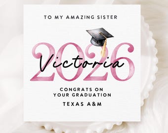 Sister Graduation Card 2026 Texas A&M Graduation Card College Graduate Gift for Sister Custom University Card
