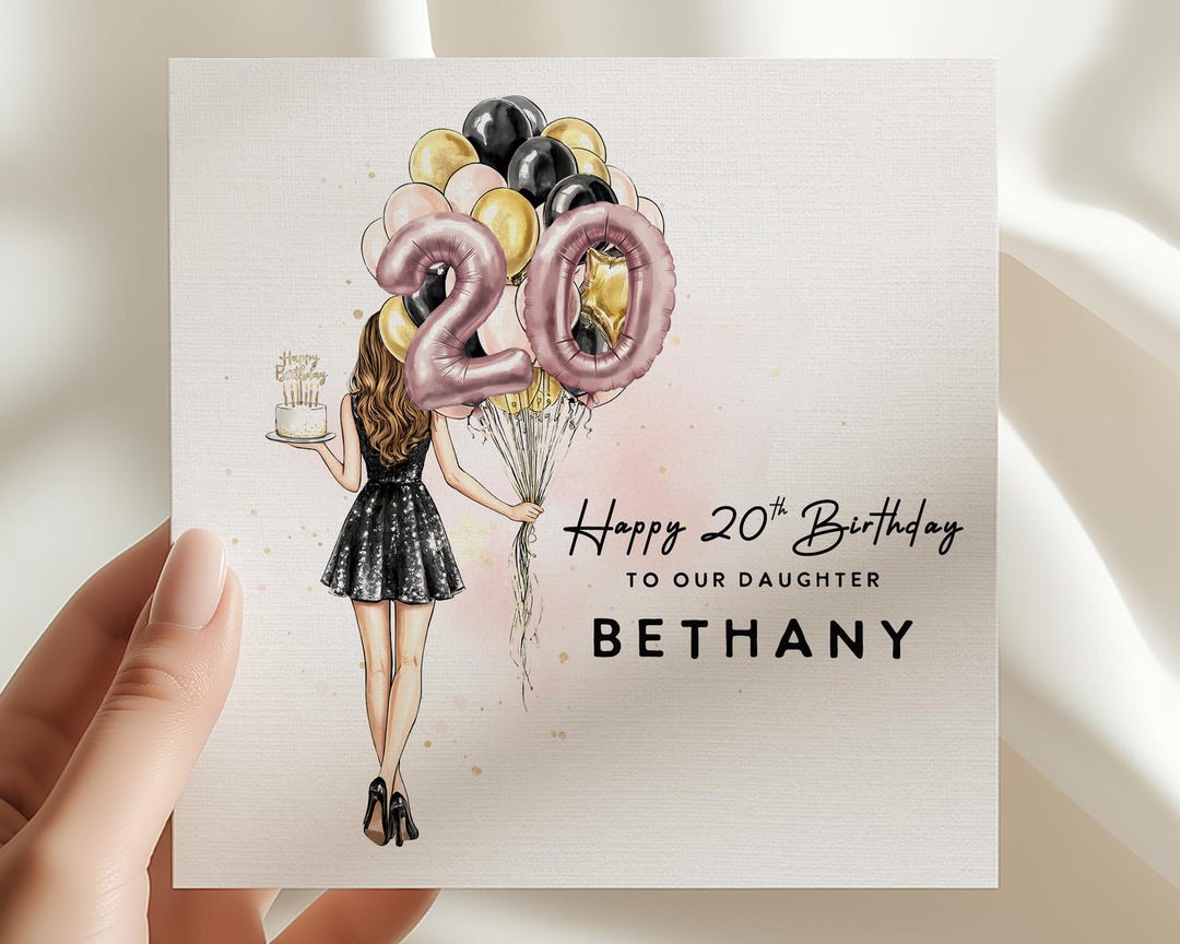 20th Birthday Card Daughter Personalized Name Chic Girl Balloon Design ...