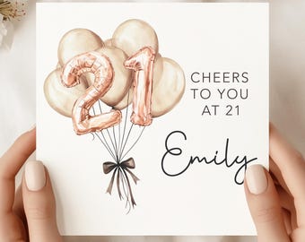 Personalized 21st Birthday Card: Elegant Rose Gold Balloons