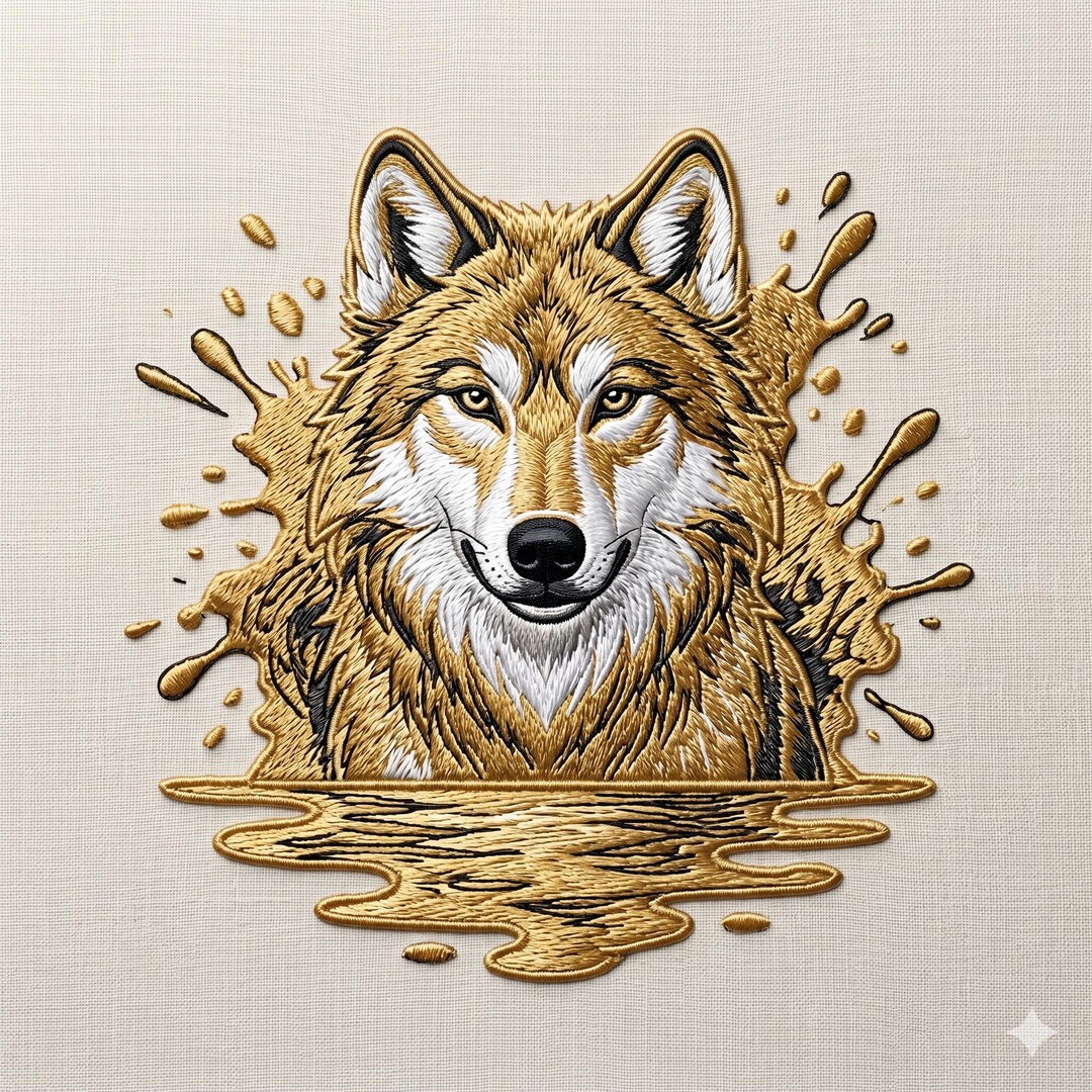Wolves Dst Wolf Head Embroidery Design, Gold Splash Wolf, Wild Animal Machine ...