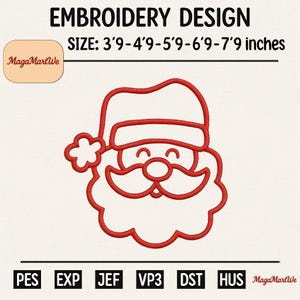 Santa Face Claus Embroidery Design, Christmas DIY for Gifts and Decorations, 5 Size, Instant Download Dst Pe