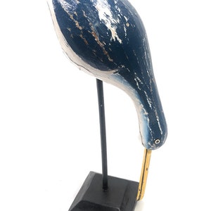Decorative Wooden Eating Egret Bird 14&quot; - Blue Coastal Decor | #Ort1704434b