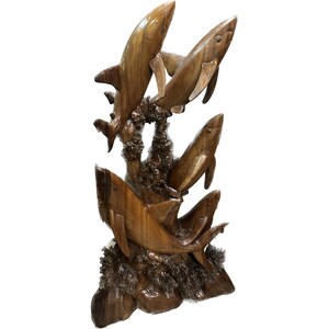 Exquisite Statue Swimming Shark Galore 64 inches - Premium Heart Of Monkeypod | #dal18