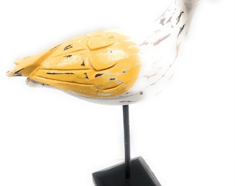 Seagull Bird 11" Wooden - Rustic Yellow Decorative Coastal Accent | #ort1705334y