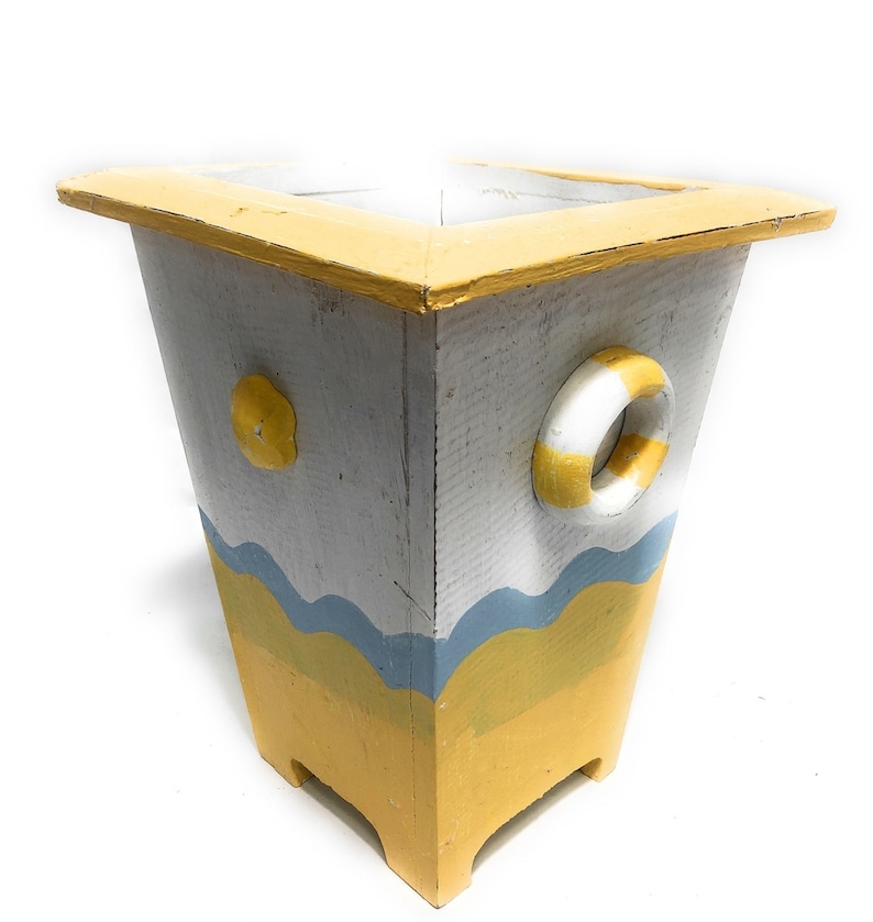 Nautical Trash Can 12 Wooden Vase Coastal Decor Etsy