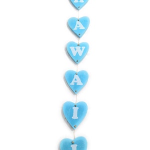 Heart &quot;hawaii&quot; Garland Beach Sign On Wood 30&quot; X 4&quot; - Blue | #snd25124b
