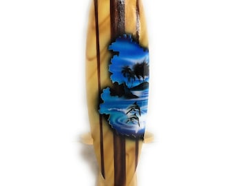 Surfboard w/ Stand Dolphins Design 12" - Trophy | #lea03b30