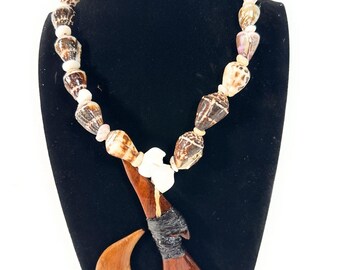 Collar de concha Puka con cono hebreo e imperial, 35,5 cm con gancho Koa Moana / #pn016