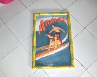 Classic Surf "aloha" - Bamboo Frame 24" X 16"