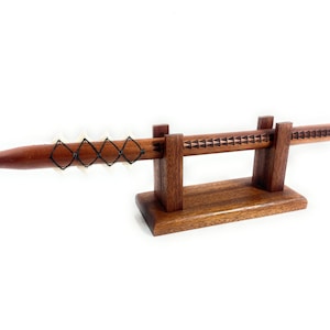Koa Spear on Stand 24 inch with Shark Teeth - Custom Etching | #koa38bst8