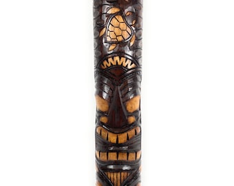 Happiness Tiki Totem 40" Antique Finish - Turtles Hand Carved | #bag15071100