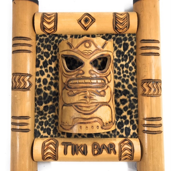 Bamboo Tiki Bar Sign 12" con estampado de leopardo - Cultura pop / #bag1501030