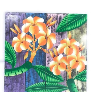 Plumeria Flower Painting on Wood Planks 16&quot; X 16&quot; Rustic Wall Decor | #zon04b