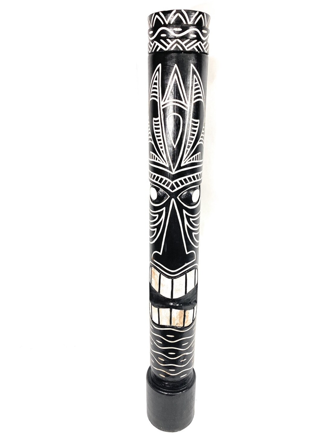 Love Tiki Totem 60 Black Finish Hand Carved Etsy