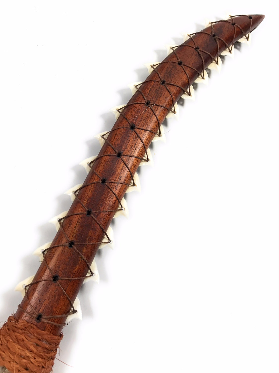 Koa Spear 24 inch w/ Shark Teeth & Black-Red Feathers