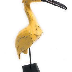 Decorative Wooden Heron Bird 14&quot; - Rustic Yellow Garden Decor | #ort1705034y