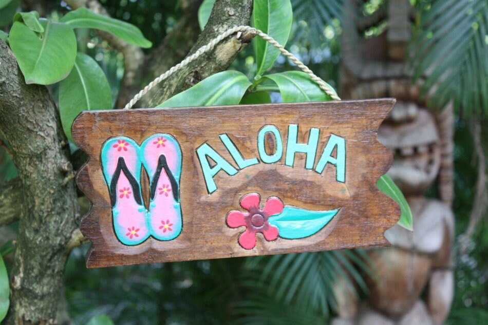 Aloha Sign W/ Slippers and Hibiscus Sign 12