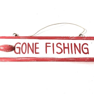 Gone Fishing 12&quot; Wooden Sign - Rustic Nautical Blue | #Ort1703530r