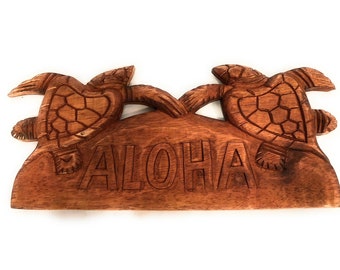 Aloha Sign w/ Carved Turtles 12" - Hawaii Decor | #bds1202540