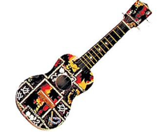 Wood Ukulele Red Tapa Print- 18" - Tropical Decor