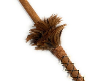 Koa Spear 24" w/ Shark Teeth & Brown Feathers | #koa38s
