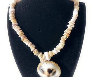 Auténtico collar de concha Puka de 43 cm con Opii grande - Diseño hawaiano / #pn008