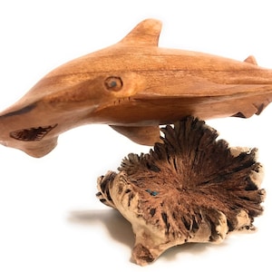 Hammerhead Shark on Driftwood Base 12&quot; - Carved | #jro03A