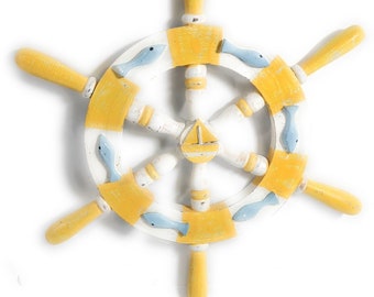 Decorative Ship Wheel 20" Wooden - Rustic Yellow Nautical Decor | #ort1701050y