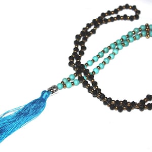 Tassel Necklace Brown/Turquoise/Gold Beads Buddha Head Jewelry | #cik3604btg
