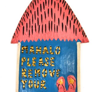 Mahalo Please Remove Your Slippers 12&quot; - Tiki Hut - Pink/Blue | #dpt523730