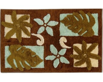 Tiare Monstera Rug - Brown 21"x 34" - Floral Design