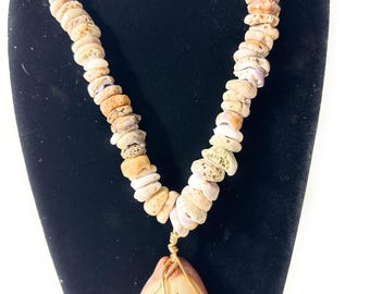 Collar de concha Puka, 35,5 cm con concha de cauri grande / #pn030