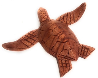 Carved Hawaiian Sea Turtle Honu 6" Stained - Hand Carved | #raw0415