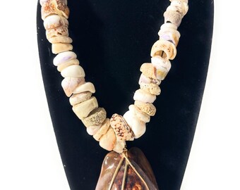 Collar de concha puka gorda, 35,5 cm con concha de cauri XL / #pn025