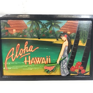 Hawaiian Scene Hula Girl On The Beach Aloha, Hawaii 24 in X 16 in | #cdp28012