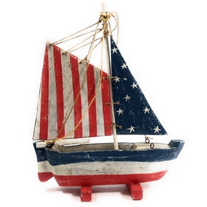 Americana Decorative Sail Boat 16&quot; - Patriotic Theme | #ort17076