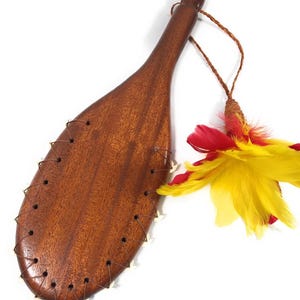 Alii Hawaiian Ceremonial Club 19 in - Red/Yellow Feathers & Authentic Teeth | #koalom006ryetsy