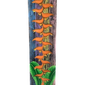 Heliconia Flower Painting on Wood Planks 32&quot; X 8&quot; Rustic Wall Decor | #zon06a