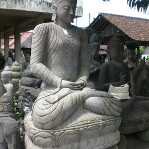Black Stone Buddha 8-foot - Hand Carved Outdoor | #SA01