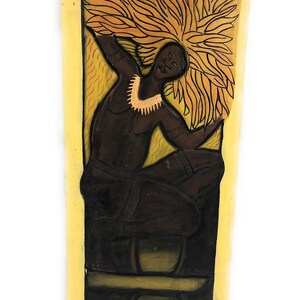 The Hawaiian Warrior, God Of The Sun 30&quot; X 15&quot; - Primitive Art Wood Panel | #dpt519375