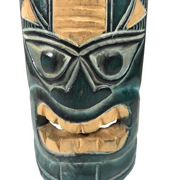 Máscara Tiki de 20 cm con diseño de océano y pesca, tallada a mano / n.° dpt514220