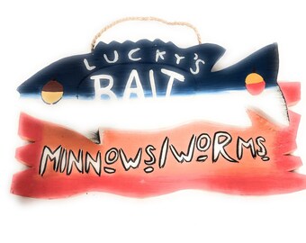 Lucky's Bait, Minnows-Worms Sign 14" - Lake Cabin Decor | #dpt520735