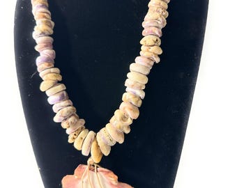 Collar de concha Puka, 25 cm con concha de almeja morada grande / #pn034